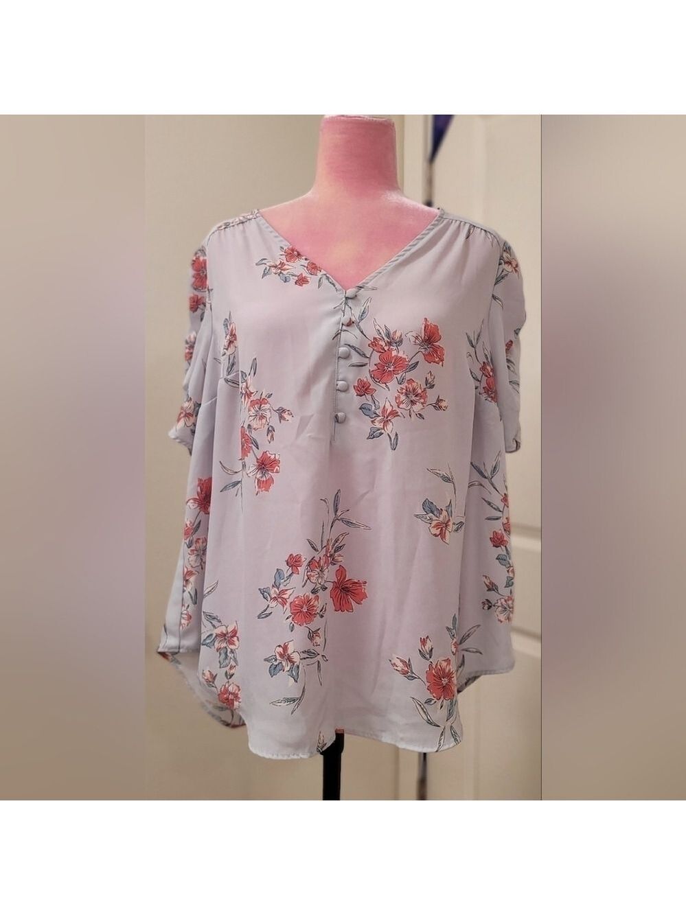 Torrid 3/4 Sleeve **Harper Blouse** Purple Gray